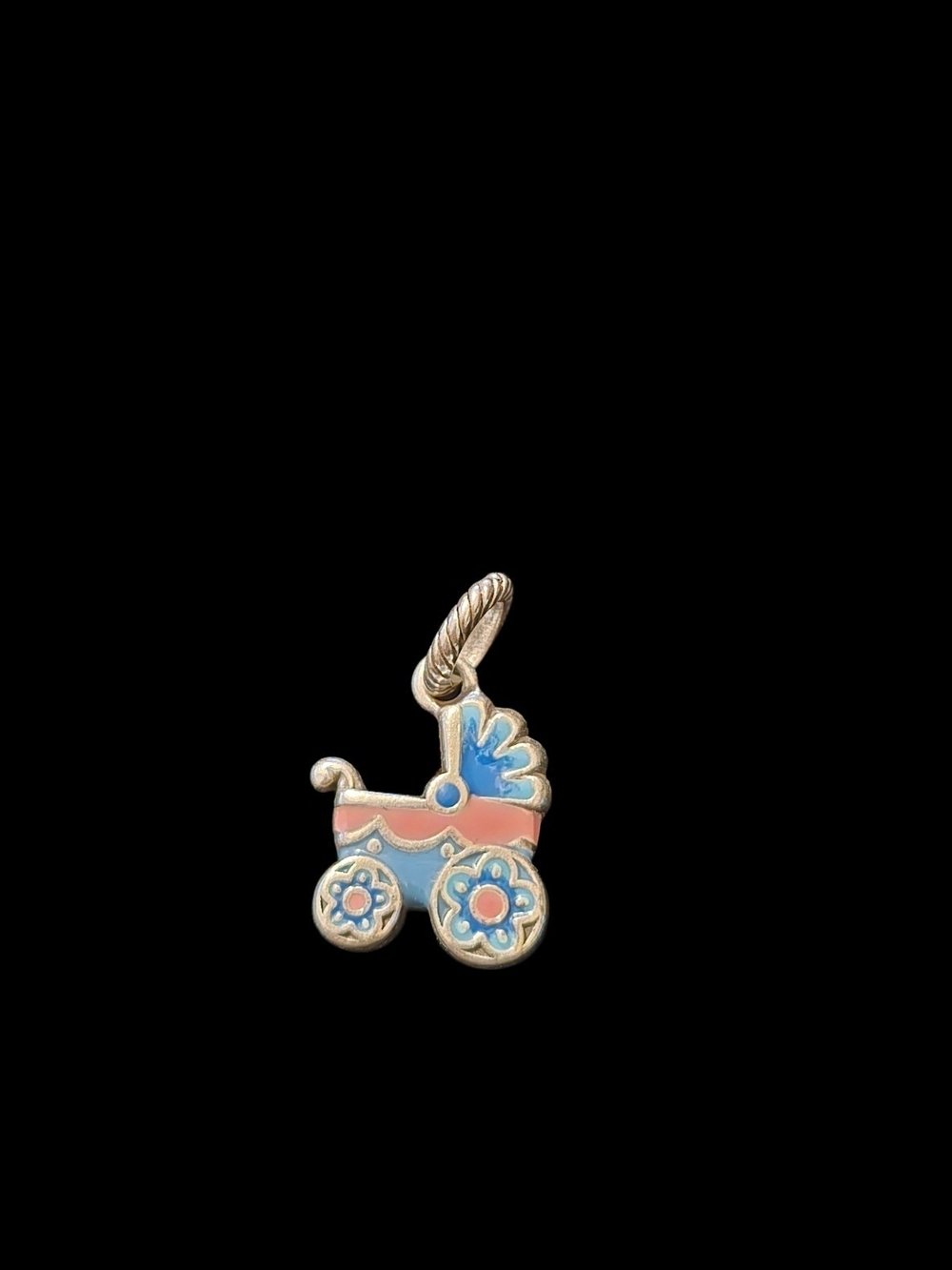 BRIGHTON Sterling Silver Pink & Blue Baby Carriage Charm Pendant